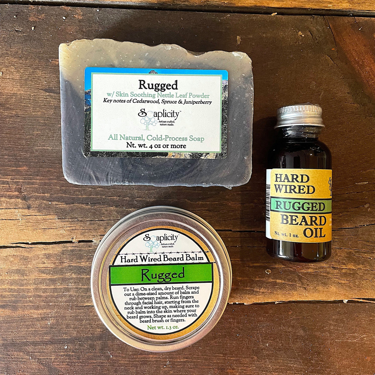 Bearded Trio Gift Set with Hard Wired Beard Oil, Balm, & Body Soap Bar